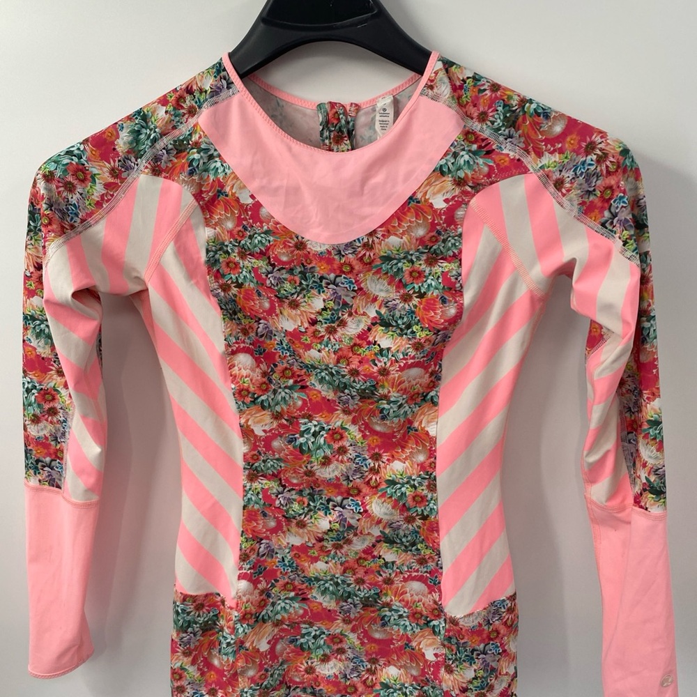 Floral & Pink Stripe Long Sleeve Active Top